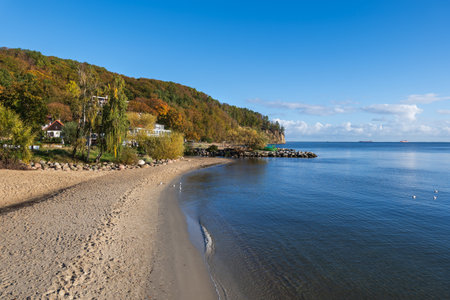 Sandy beach by the Baltic Sea on sunny day in Gdynia Orlowo, Poland.の写真素材