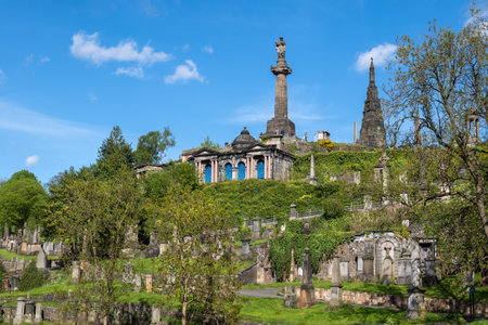 Glasgow Necropolis, historic Victorian cemetery in city of Glasgow in Scotland, UK.