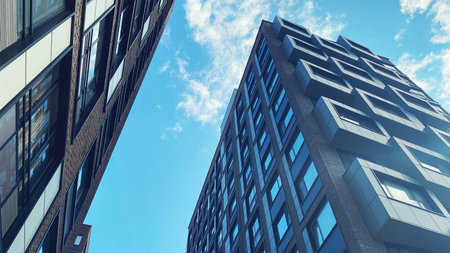 Architecture and real estate, residential apartment building with large panoramic windows, modern...