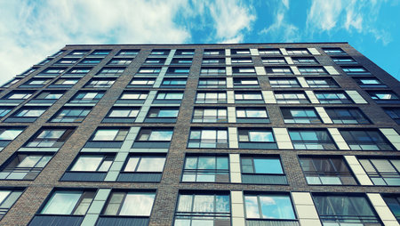 Architecture and real estate, residential apartment building with large panoramic windows, modern...