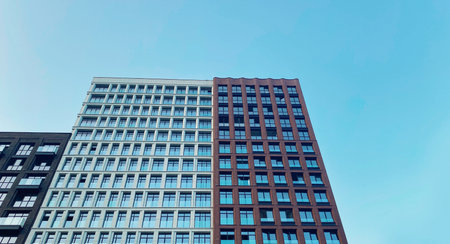 Architecture and real estate, residential apartment building with large panoramic windows, modern...