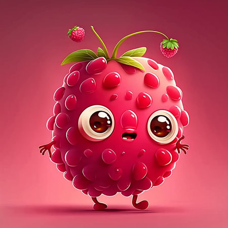 Cute Cartoon Raspberry Characterの写真素材