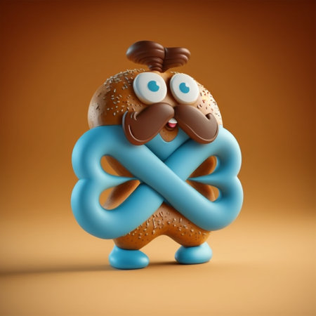 Cute Cartoon Pretzel Character, Ai generative fileの写真素材