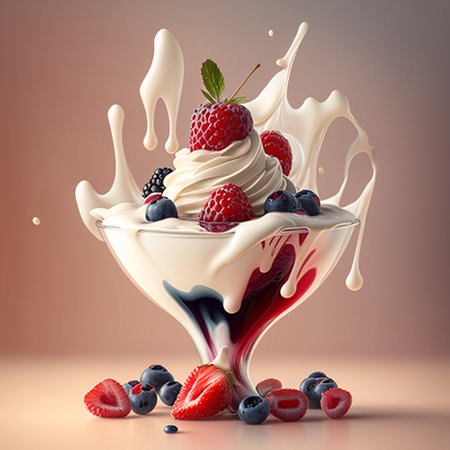 Cream with berries Ai generated fileの素材