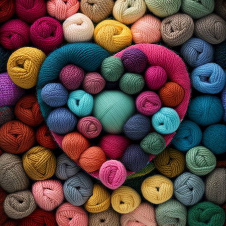 Bunte Strickherzen aus Wolle ai generatedの素材