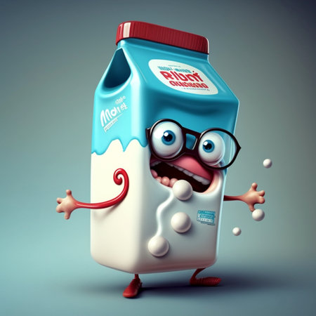 Funny milk cartoon character, ai generativeの素材