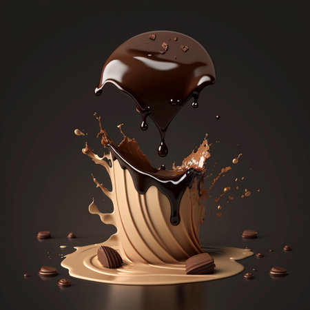 Chocolates dropping into liquid cacao chocolate ai generated file jpgの素材