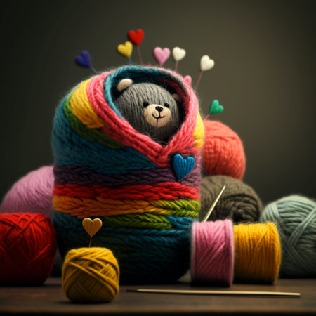 Bunte Strickherzen aus Wolle ai generatedの素材