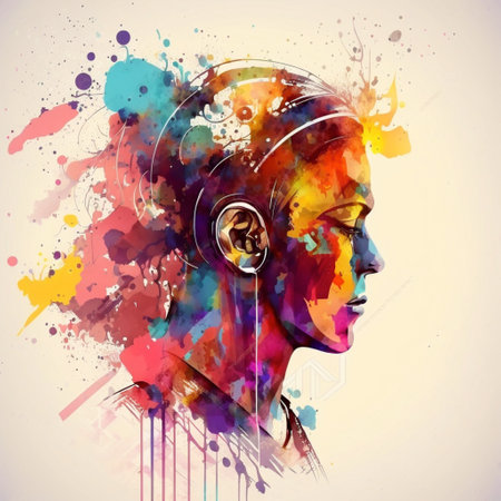 Creative music background Colorful head wearing headphoe ai generatedの素材