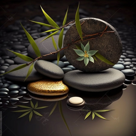 Spa background with stones and bamboo Ai generativeの素材