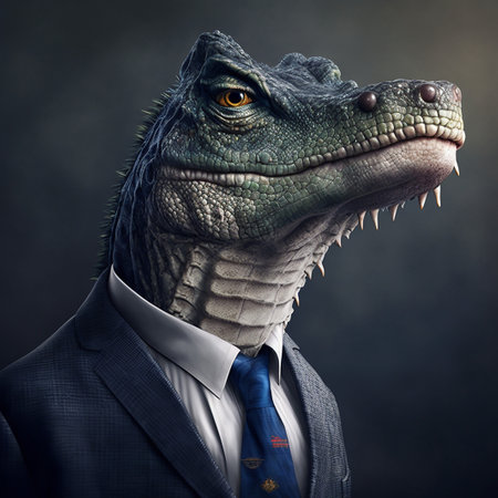 Alligator head put formal business suit ai generativeの素材