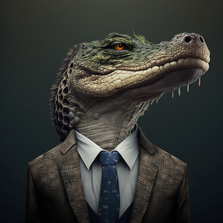 Alligator head put formal business suit ai generativeの素材