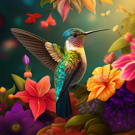 Colorful hummingbird ai generativeの素材