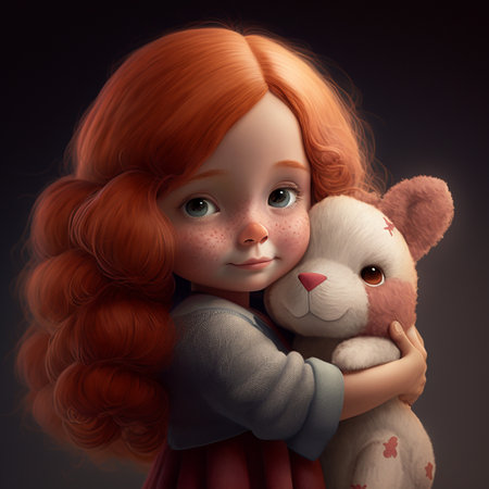 Cute cartoon girl with flower ai generativeの素材