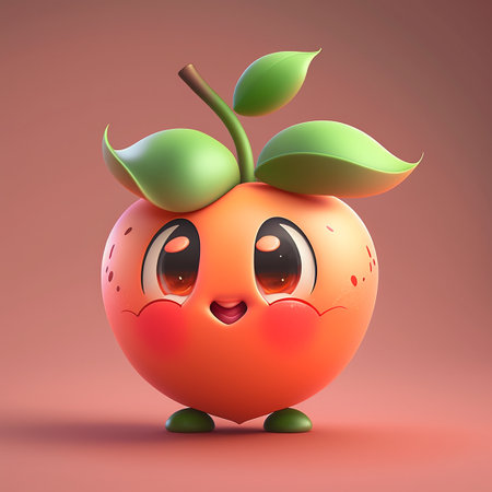 Cute cartoon peach character ai generativeの素材