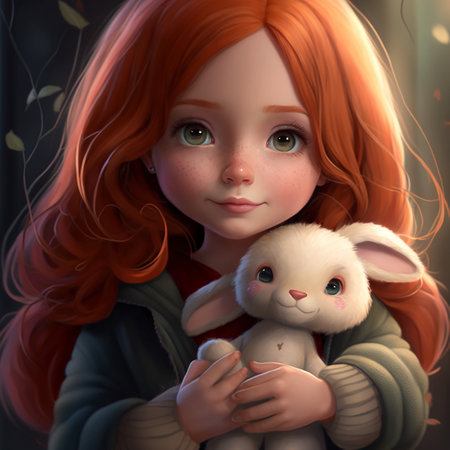 Cute cartoon girl with flower ai generativeの素材