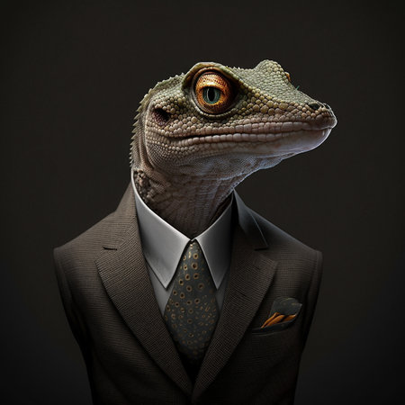 Gecko head put formal business suit ai generatedの素材