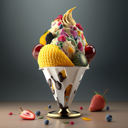 Ice cream with fruits ai generatedの素材