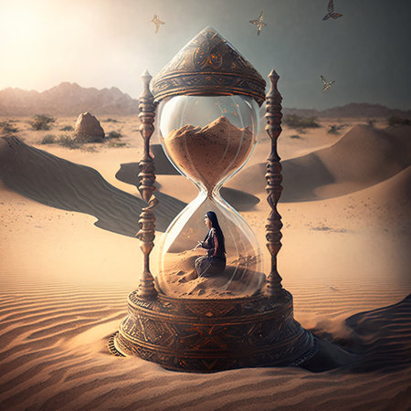 Intricate enormous hourg lass time turner where a womanの素材