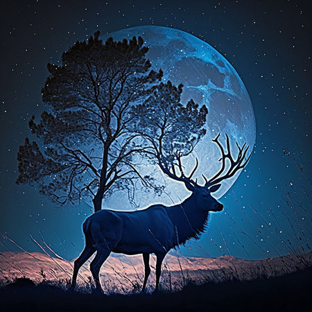 Large landscape background psychedelic glowing elkの素材