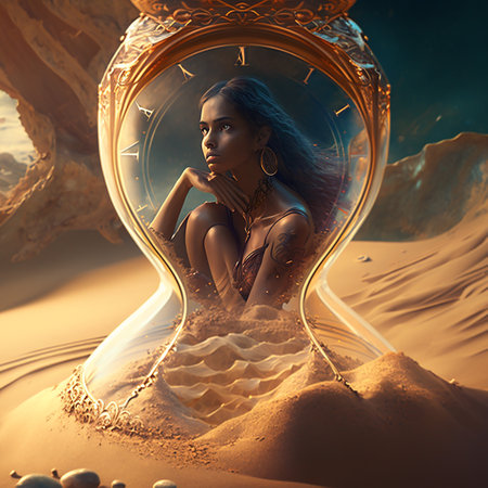 Intricate enormous hourg lass time turner where a womanの素材