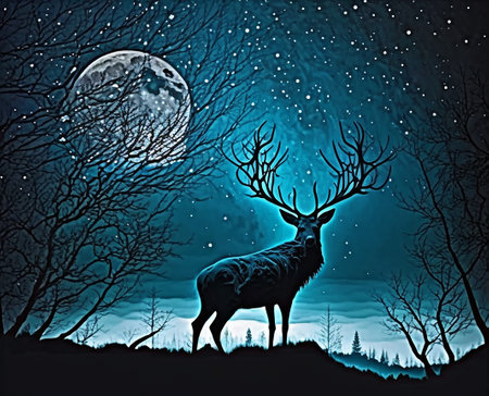 Large landscape background psychedelic glowing elkの素材