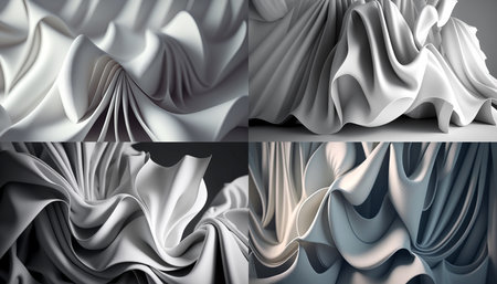 3d render, abstract background with folded textile, white cloth macro, fashion wallpaper wavy layers (1)の素材