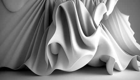 3d render, abstract background with folded textile, white cloth macro, fashion wallpaper wavy layers (1)の素材