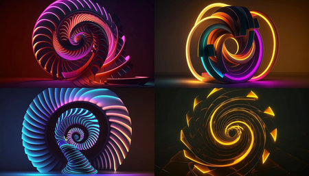 3d render, abstract geometric background, neon spiral line glowing in the dark. Simple helix. Minimalist wallpaperの素材