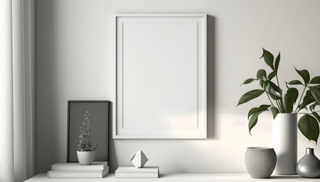 Blank picture frame mockup on white wall, Ai generativeの素材