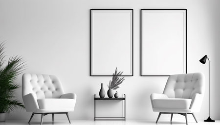 Blank picture frame mockup on white wall, Ai generativeの素材