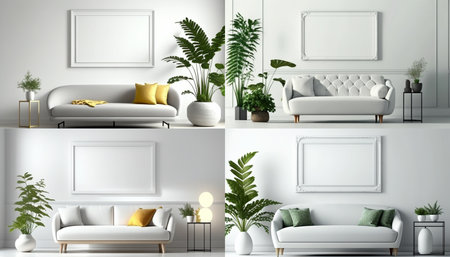 Blank frame mockup in modern interior design with trendy, Ai generativeの素材
