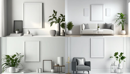 Blank picture frame mockup on white wall, Ai generativeの素材