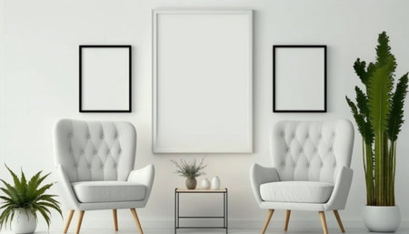 Blank picture frame mockup on white wall, Ai generativeの素材