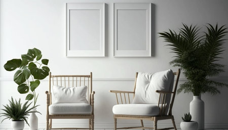 Blank picture frame mockup on white wall, Ai generativeの素材