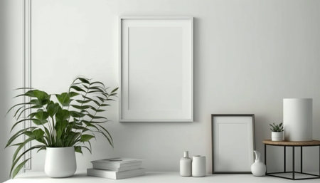 Blank picture frame mockup on white wall, Ai generativeの素材