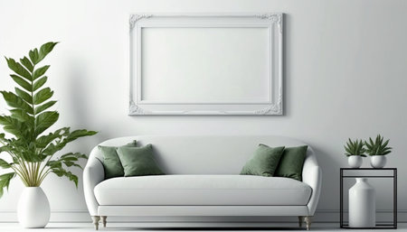Blank frame mockup in modern interior design with trendy, Ai generativeの素材