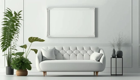 Blank frame mockup in modern interior design with trendy, Ai generativeの素材