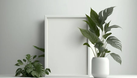 Empty square frame mockup in modern minimalist interiorの素材