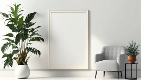 Empty square frame mockup in modern minimalist interiorの素材