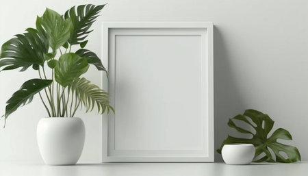 Empty square frame mockup in modern minimalist interiorの素材