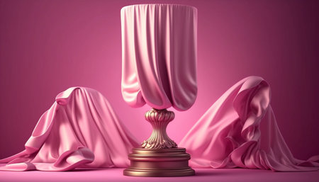 pink background with pedestal and flying silk cloth curtの素材