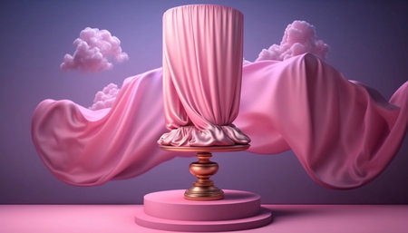 pink background with pedestal and flying silk cloth curtの素材