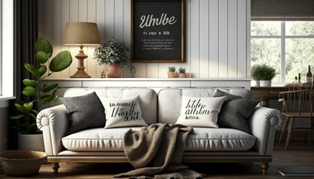 Home mockup farmhouse living room interior backgroundの素材