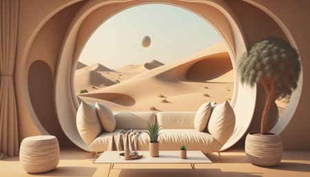 Canvas mockup in minimalist interior background with arm Ai generativeの素材