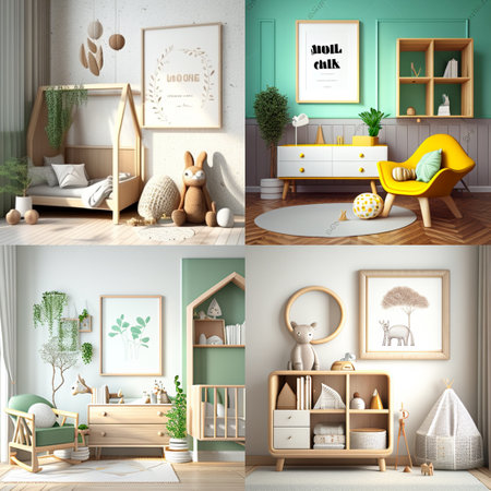 Mock up frame in children room with natural woodenの素材
