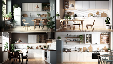 Scandinavian kitchen interior wall mock up 3d rendeの素材