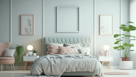 Mockup frame in bedroom interior background roomの素材