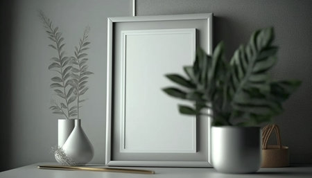Mockup frame close up in simple minimal room interiorの素材