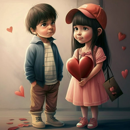 A cute boy love his girl friend and proposewith heart, ai generative,の素材